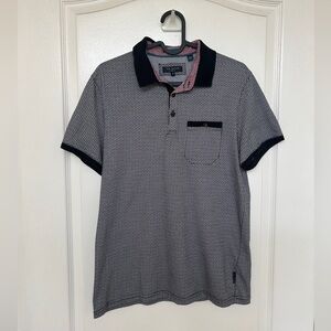 Ted Baker London Black/White Geo Print, Short Sleeved Polo Shirt, Size 3 (SMALL)